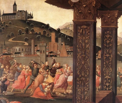 Išminčių pagarbinimas (detalė). Domenico Ghirlandaio, 1488. Išminčių pagarbinimas (detalė). Domenico Ghirlandaio, 1488.