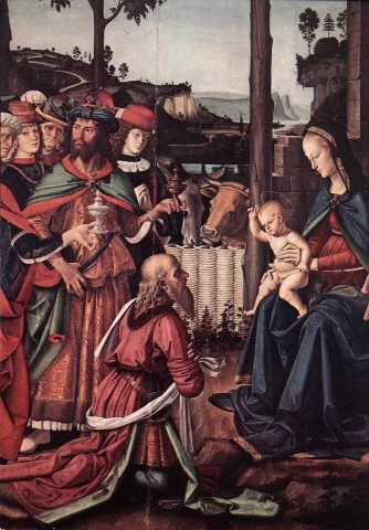 Išminčių pagarbinimas (detalė). Pietro Perugino, apie 1476.