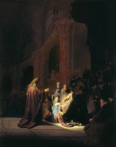 Jėzaus paaukojimas šventykloje. Rembrandt Harmenszoon van Rijn, 1631.