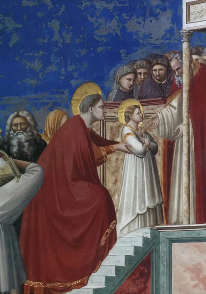Nr. 8. Scenos iš Mergelės gyvenimo. Nr. 2. Paaukojimas šventykloje (detalė). Giotto di Bondone, 1304-06.