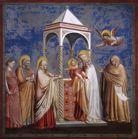 Nr. 19. Scenos iš Kristaus gyvenimo. Nr. 3. Paaukojimas šventykloje. Giotto di Bondone, 1304-06.