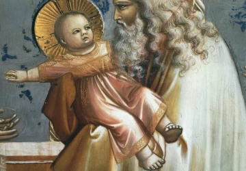 Nr. 19. Scenos iš Kristaus gyvenimo. Nr. 3. Paaukojimas šventykloje (detalė). Giotto di Bondone, 1304-06.