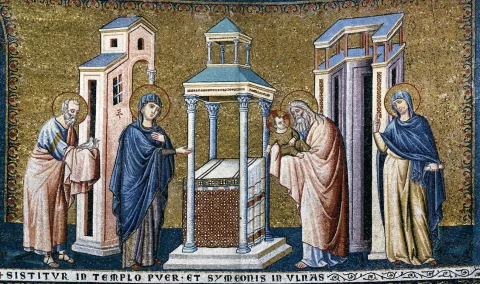 Paaukojimas šventykloje (5-a apsidė). Pietro Cavallini, 1296-1300.