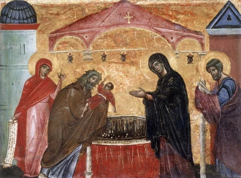 Jėzaus paaukojimas šventykloje. Guido da Siena, 1270.