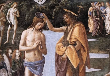 Kristaus krikštas (detalė). Pietro Perugino, apie 1482.