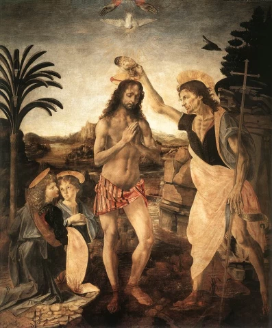 Kristaus krikštas. Andrea del Verrocchio, 1472-75.