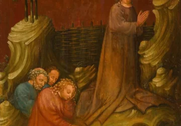 Kristus ant Alyvų Kalno (kita pusė). Šv. Lambrechto votyvinės panelės meistras, apie 1430.