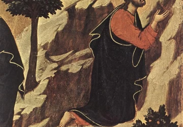 Agonija Alyvų Sode (detalė). Duccio di Buoninsegna, 1308-11.