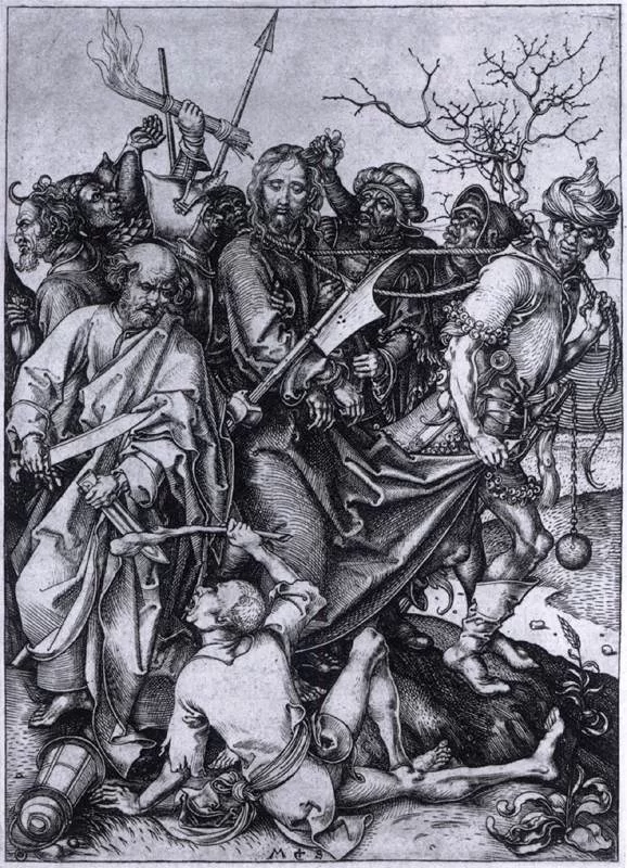Kristaus išdavimas ir suėmimas. Martin Schongauer, apie 1480.