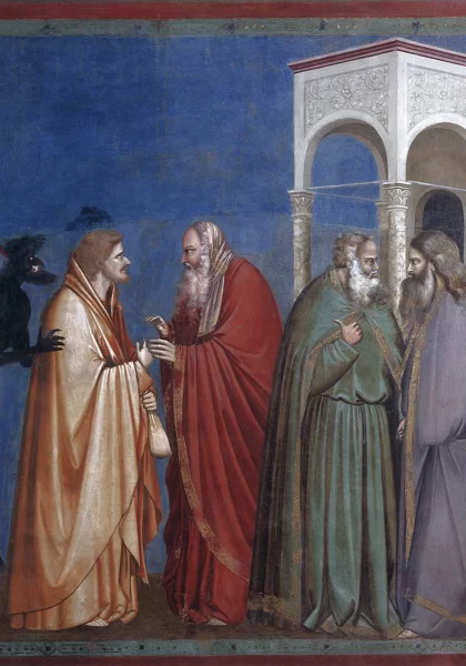 Nr. 28. Scenos iš Kristaus gyvenimo. Nr. 12. Judo išdavystė. Giotto di Bondone, 1304-06.