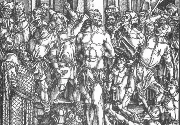 Kančia (didysis leidimas). Nr. 3 Kristaus nuplakimas. Albrecht Dürer, apie 1497.