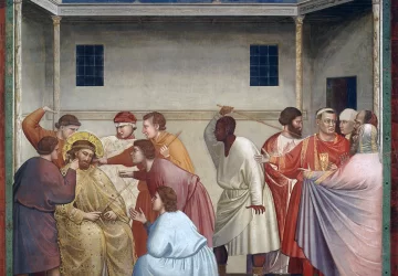 Nr. 33. Scenos iš Kristaus gyvenimo. Nr. 17. Kristaus išjuokimas. Giotto di Bondone, 1304-06.