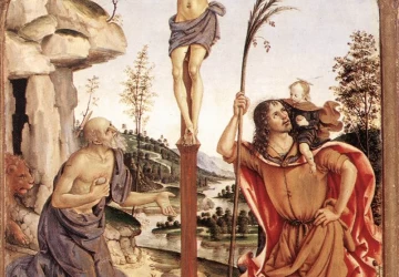 Nukryžiavimas su šv. Jeronimu ir šv. Kristoforu. Pinturicchio, apie 1471.