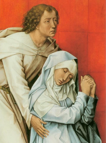 Nukryžiavimo diptikas (kairės panelės detalė). Rogier van der Weyden, apie 1460.