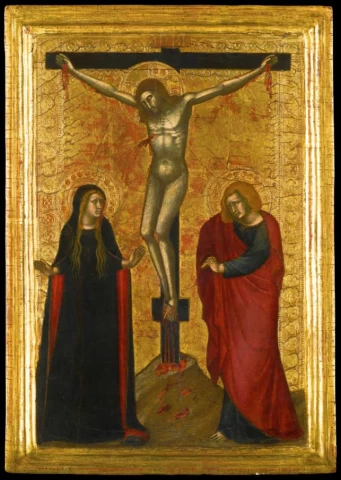 Nukryžiavimas su Mergele ir šv. Jonu evangelistu. Niccolò di Ser Sozzo, 1340.