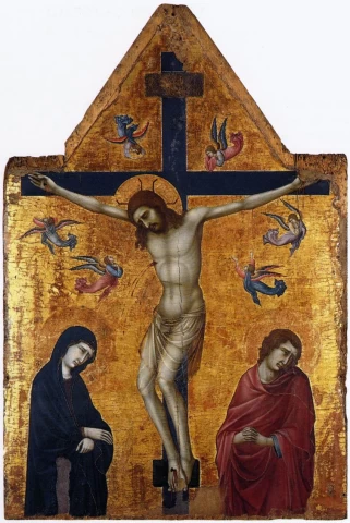 Nukryžiavimas su Mergele ir šv. Jonu evangelistu. Ugolino di Nerio, 1330-35.