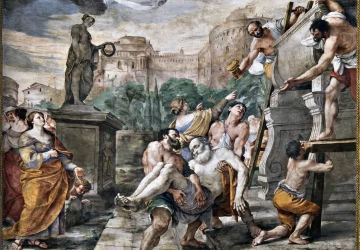 Kristaus laidojimas. Piešinys choro patalpoje.. Mattia Preti, 1622-28.