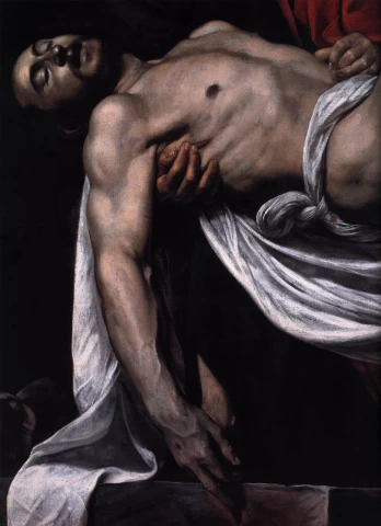 Kristaus laidojimas (detalė). Caravaggio, 1602-03.