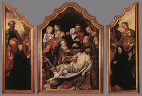 Kristaus laidojimo triptikas. Maerten van Heemskerck, 1559-60.