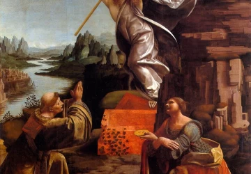 Kristaus prisikėlimas su šv. Leonardu ir šv. Liucija. Marco D&apos; Oggiono, 1491-94.
