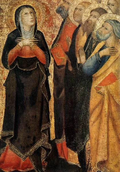 Kristaus žengimas į dangų (detalė). Andrea di Vanni d&apos;Andrea, 1355-60.