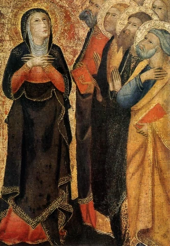 Kristaus žengimas į dangų (detalė). Andrea di Vanni d&apos;Andrea, 1355-60.