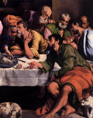 Paskutinė vakarienė (detalė). Jacopo Bassano, apie 1546.