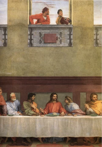 Paskutinė vakarienė (detalė). Andrea del Sarto, 1520-25.