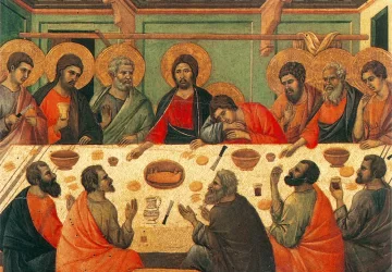 Paskutinė vakarienė (scena Nr. 3). Duccio di Buoninsegna, 1308-11.