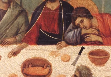 Paskutinė vakarienė (detalė). Duccio di Buoninsegna, 1308-11.