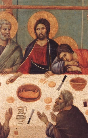 Paskutinė vakarienė (detalė). Duccio di Buoninsegna, 1308-11.