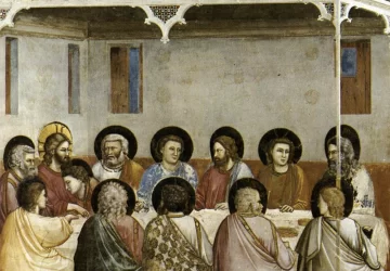 Nr. 29. Scenos iš Kristaus gyvenimo. Nr. 13. Paskutinė vakarienė (prieš restauravimą).. Giotto di Bondone, 1304-06.
