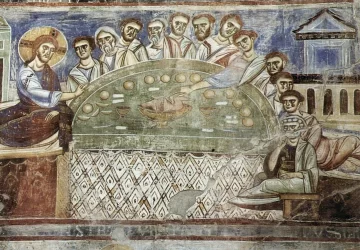 Paskutinė vakarienė. Painter Italian Romanesque, apie 1080.