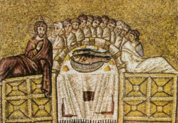 Paskutinė vakarienė. Bizantijos mozaikų meistras, VI a..