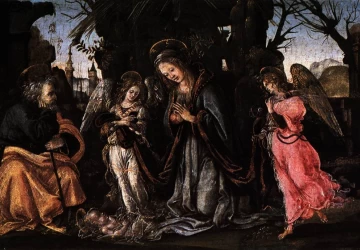 Viešpaties gimimas su dviem angelais. Filippino Lippi, apie 1490.