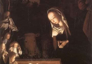 Viešpaties gimimas naktį. Tot Sint Jans Geertgen, 1484-90.