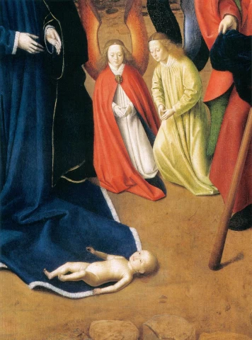 Viešpaties gimimas (detalė). Petrus Christus, apie 1465.