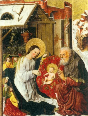 Viešpaties gimimas. Miuncheno Marijos panelių meistras, apie 1450.