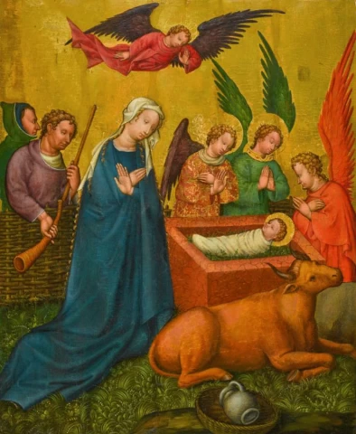 Viešpaties gimimas. Šv. Lambrechto votyvinės panelės meistras, apie 1430.