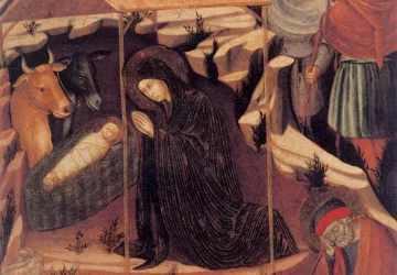 Viešpaties gimimas su Mergele, garbinančia kūdikėlį. Barnaba da Modena, 1377.