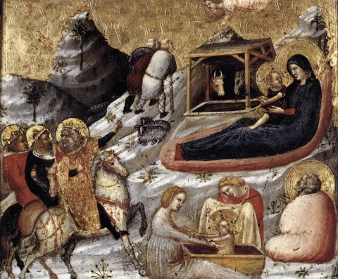 Viešpaties gimimas ir kitos scenos iš Kristaus vaikystės. Pietro da Rimini, apie 1330.