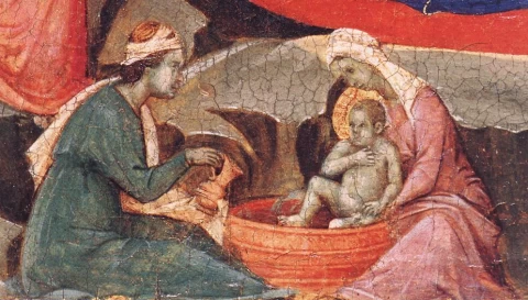 Viešpaties gimimas (detalė). Duccio di Buoninsegna, 1308-11.