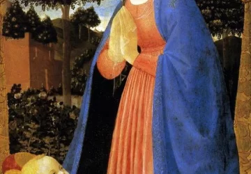 Madona, adoruojanti kūdikėlį Kristų. Kastelo Viešpaties gimimo meistras.