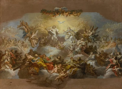 Švenčiausiosios Trejybės ir šventųjų garbė. Sebastiano Conca, 1730-35.