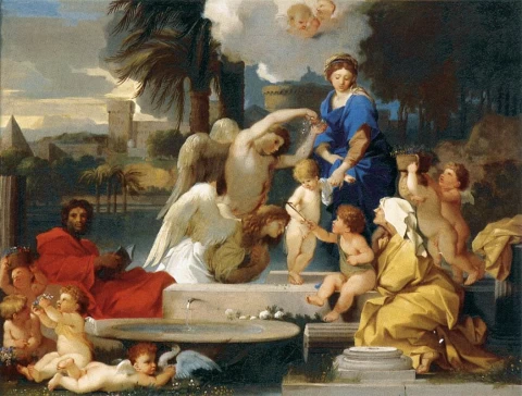 Šventoji šeima su kūdikėliu šv. Jonu Krikštytoju. Sébastien Bourdon, 1660.