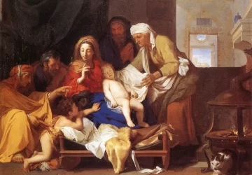 Šventoji šeima, garbinanti kūdikėlį. Charles Le Brun, 1655.