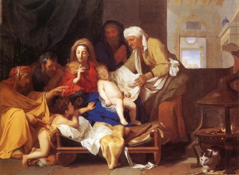 Šventoji šeima, garbinanti kūdikėlį. Charles Le Brun, 1655.