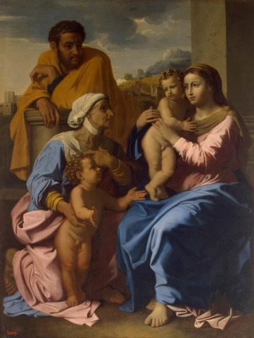Šventoji šeima su šv. Elzbieta ir kūdikėliu šv. Jonu Krikštytoju. Nicolas Poussin, apie 1655.