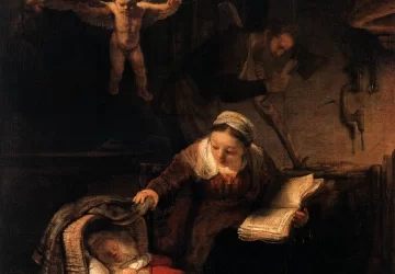 Šventoji šeima su angelais. Rembrandt Harmenszoon van Rijn, 1645.