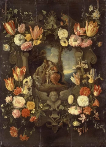 Šventoji šeima tarp gėlių. Jan Brueghel jaunesnysis, 1636.